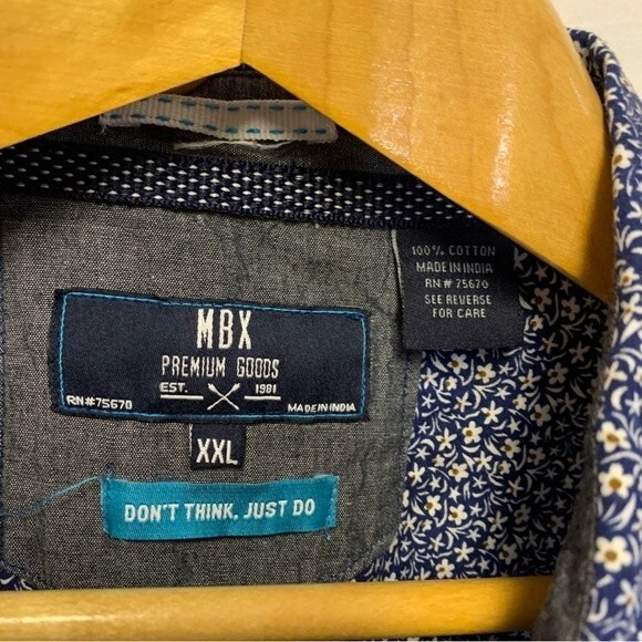 MBX Premium Dry Goods Navy with White Flowers LS Dress Shirt Sz XXL (runs small) - Picture 2 of 10